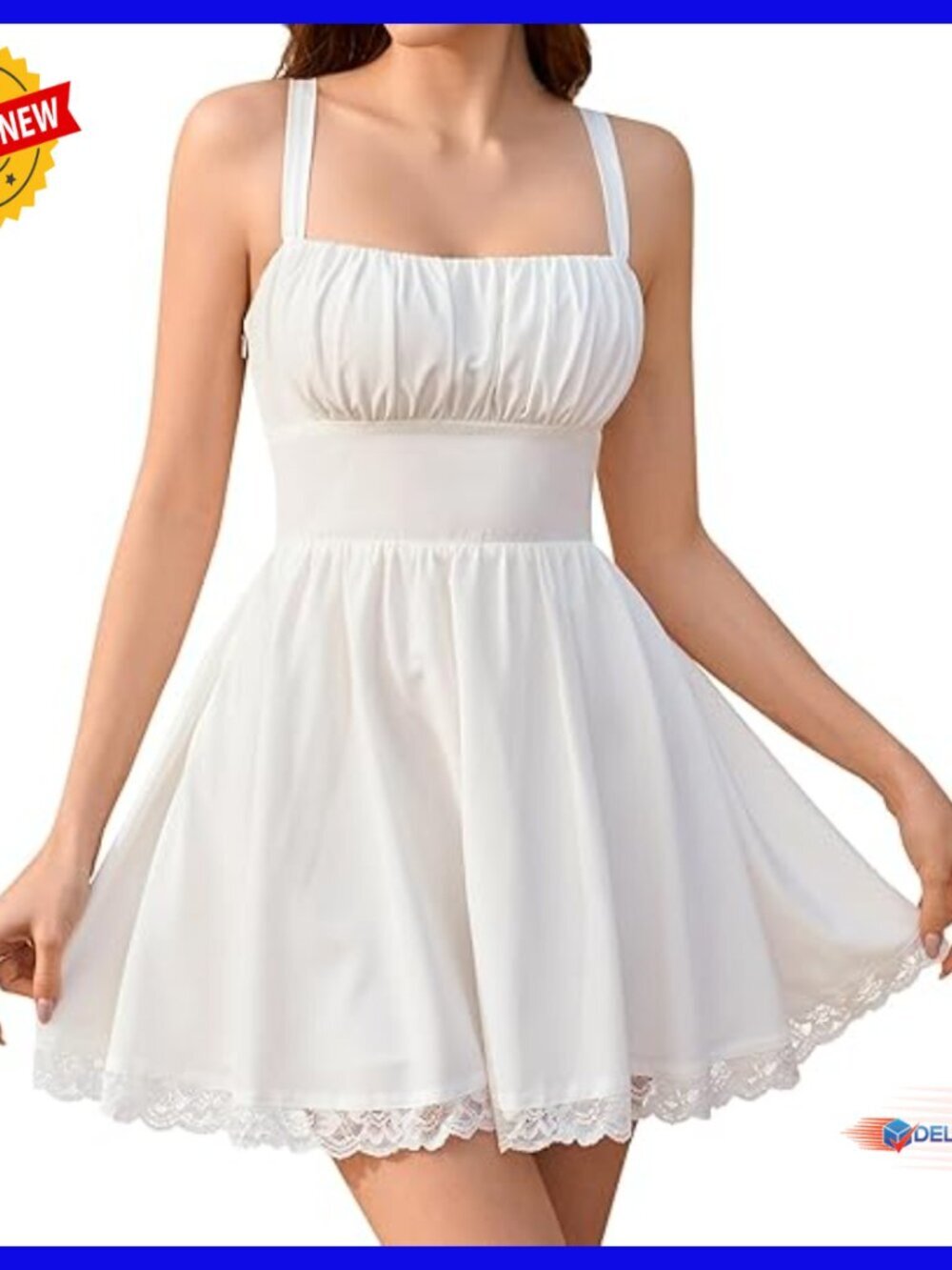 White Spaghetti Strap Corset Mini Dress A-Line Smocked Back Summer Formal